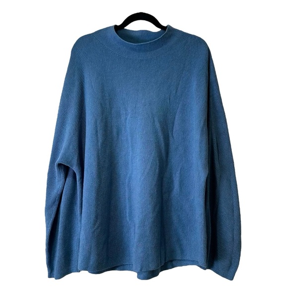 Lululemon Women’s XL Blue Boxy Cotton-Blend Mock Neck Knit Pullover Sweater - Picture 1 of 10